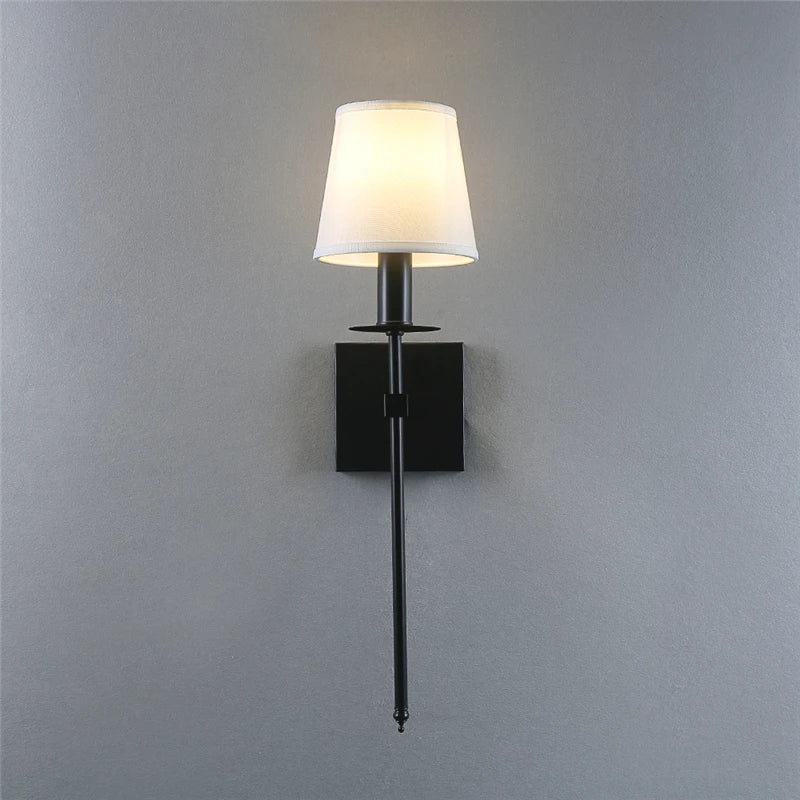 Rustic Industrial Wall Sconce with Textile Shade and LED Lights