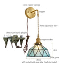Tiffany Glass LED Wall Lamp Pull Chain Switch Vintage Copper Wall Lights