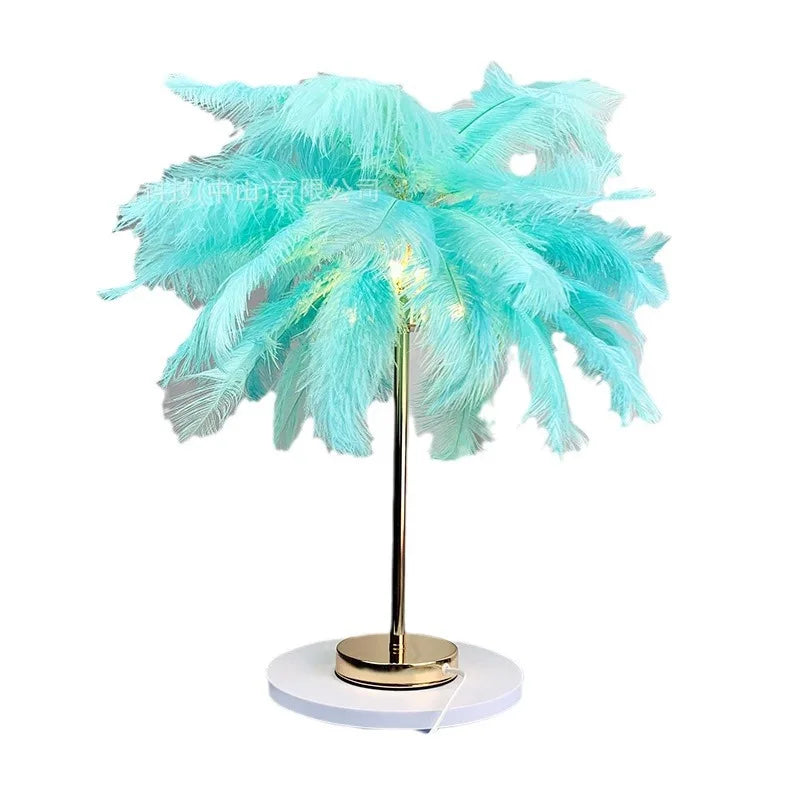 Nordic Ostrich Feather Table Lamp: Romantic Pink White Bedside Wedding Light