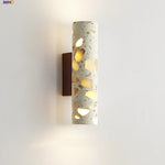 LED Wall Sconce Modern Nordic Wood Canopy Terrazzo Bathroom Mirror Light