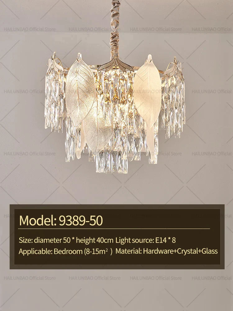 Crystal Leaves Chandelier: Elegant Postmodern Lighting for Living Room, Dining Room, Bedroom
