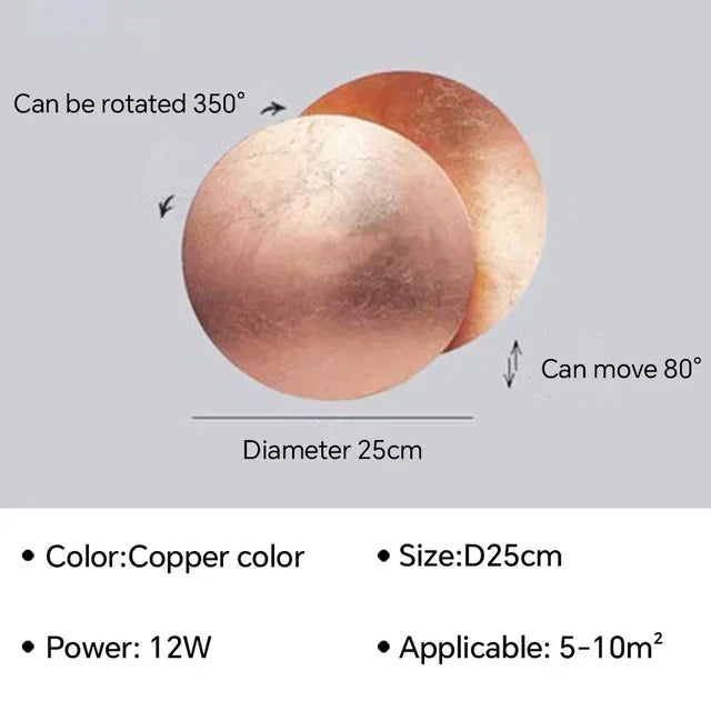 Rotatable Solar Eclipse LED Wall Lights in Black Gold Texture