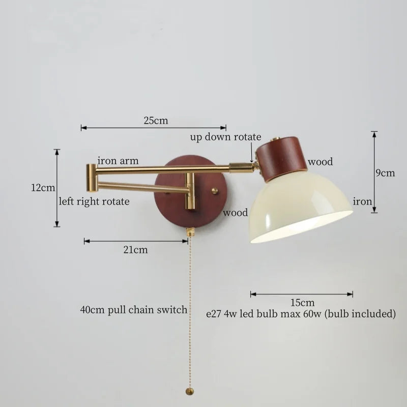 White Pumpkin LED Wall Light Fixture Swing Arm Nordic Modern Wandlamp