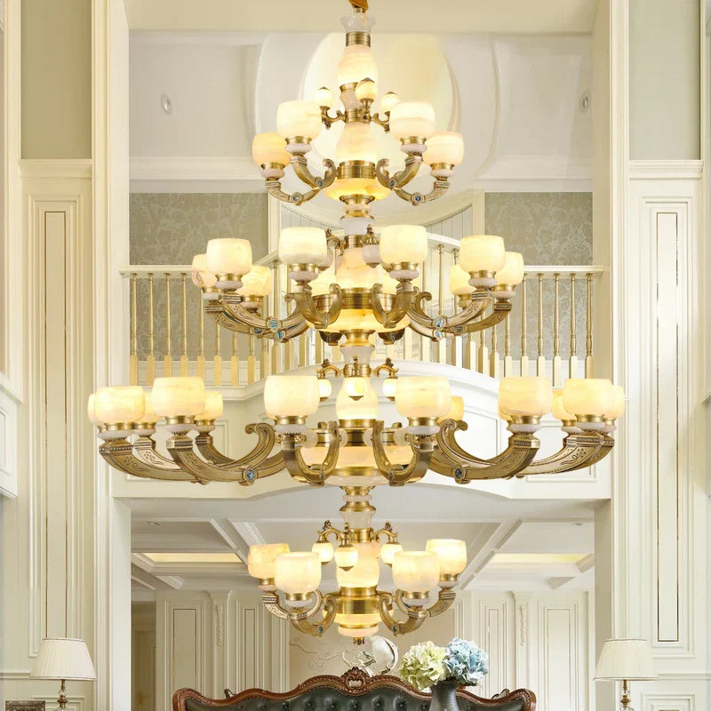 All Copper Jade Chinese Chandelier: Modern & Simple Living Room Lighting