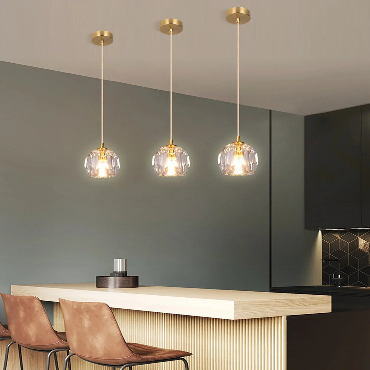 Crystal Pendant Light with Adjustable Height for Kitchen Island BedRoom Aisle Decor