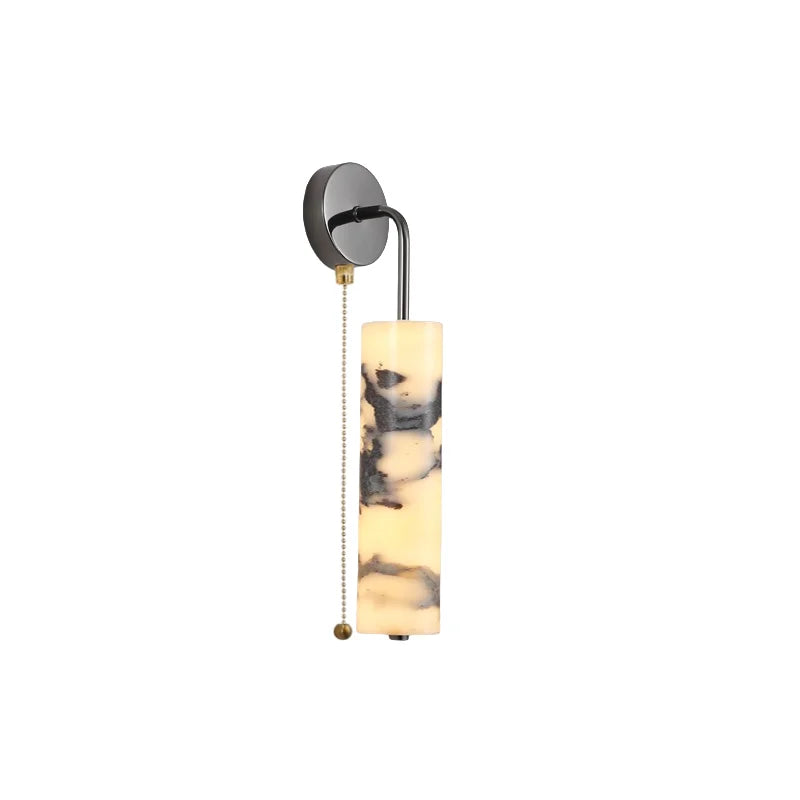 Carbon Steel LED Wall Lamp with Pull Chain Switch & Marble Stone Fixtures
