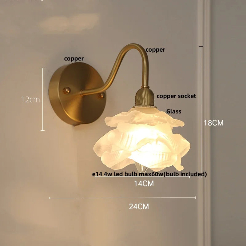 Vintage Loft LED Wall Sconce, Pink Glass Copper Stair Light Fixtures