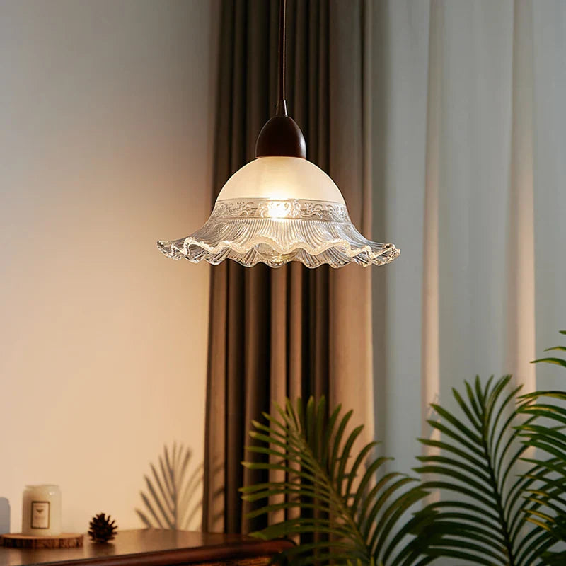 Glass Wood LED Pendant Lights: Modern Nordic Style Hanging Lamp for Bedroom and Balcony
