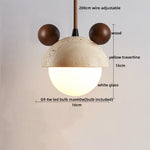 Yellow Travertine Wood Canopy Pendant Lights - Japanese Style Adjustable Globe LED Hang Lamp