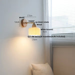 Wood Canopy LED Wall Light Pull Chain Switch Nordic Modern Bedside Sconce