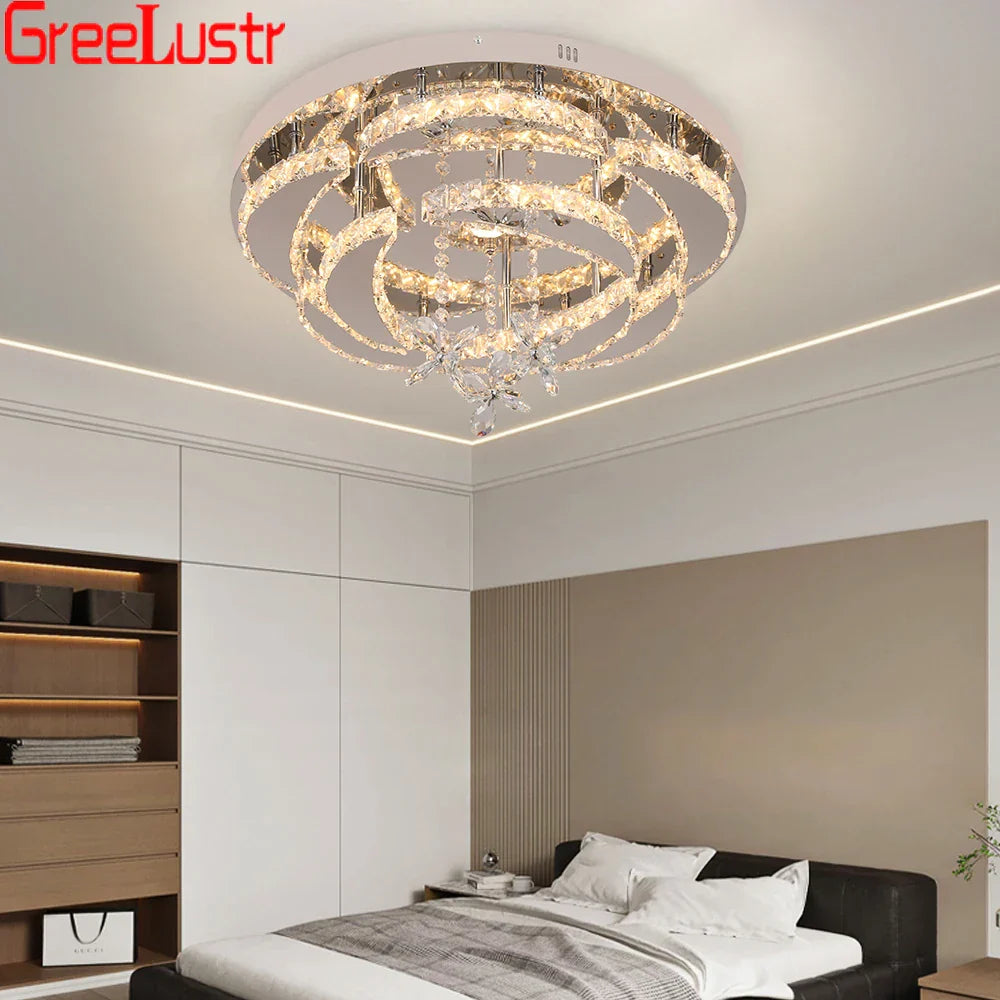 Crystal Raindrop Flowers Remote LED Chandelier Ceiling Light for Living Room