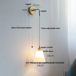 Nordic LED Wall Lamp Pull Chain Copper Glass Stair Light Sconce