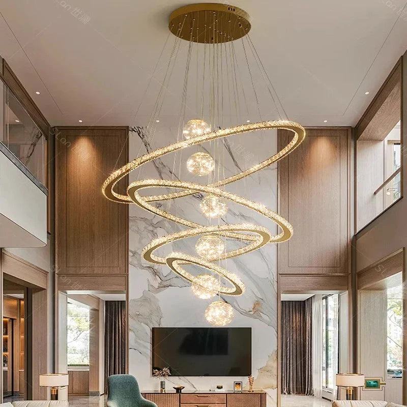 Crystal Chandelier: Luxury Stair Pendant Light for Living Room, Ceiling & Indoor Lighting