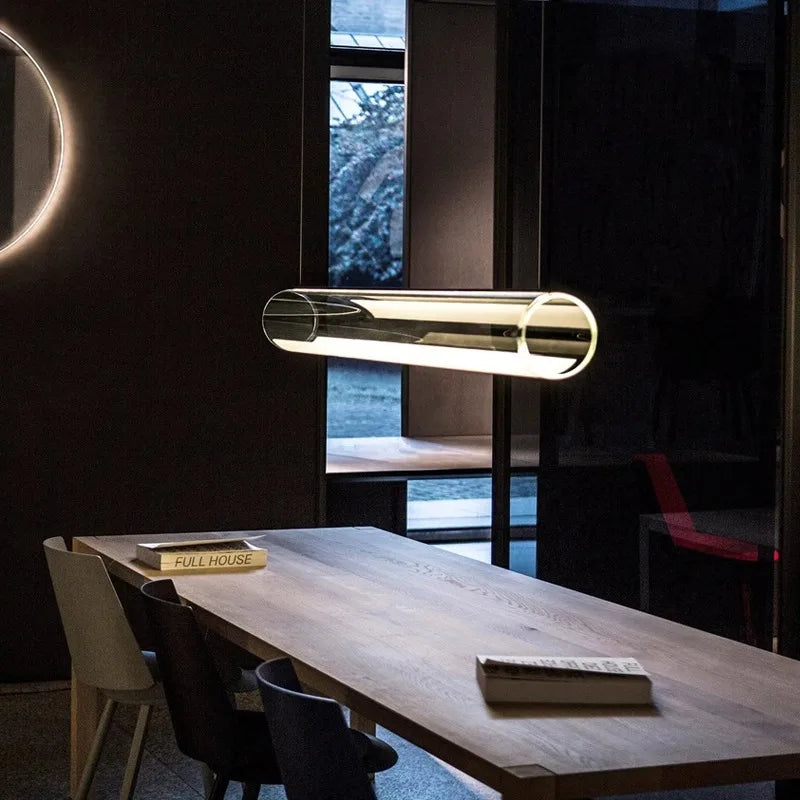 Clear Glass Cylinder Chandelier - Modern Decorative Indoor Suspension Lamp
