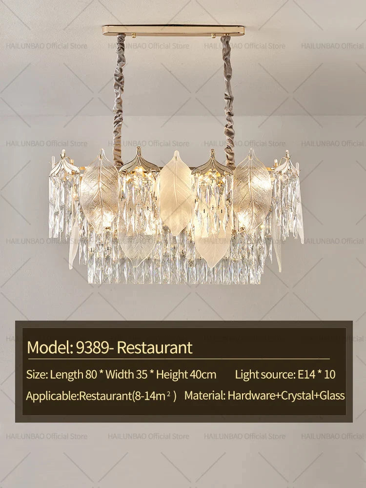 Crystal Leaves Chandelier: Elegant Postmodern Lighting for Living Room, Dining Room, Bedroom