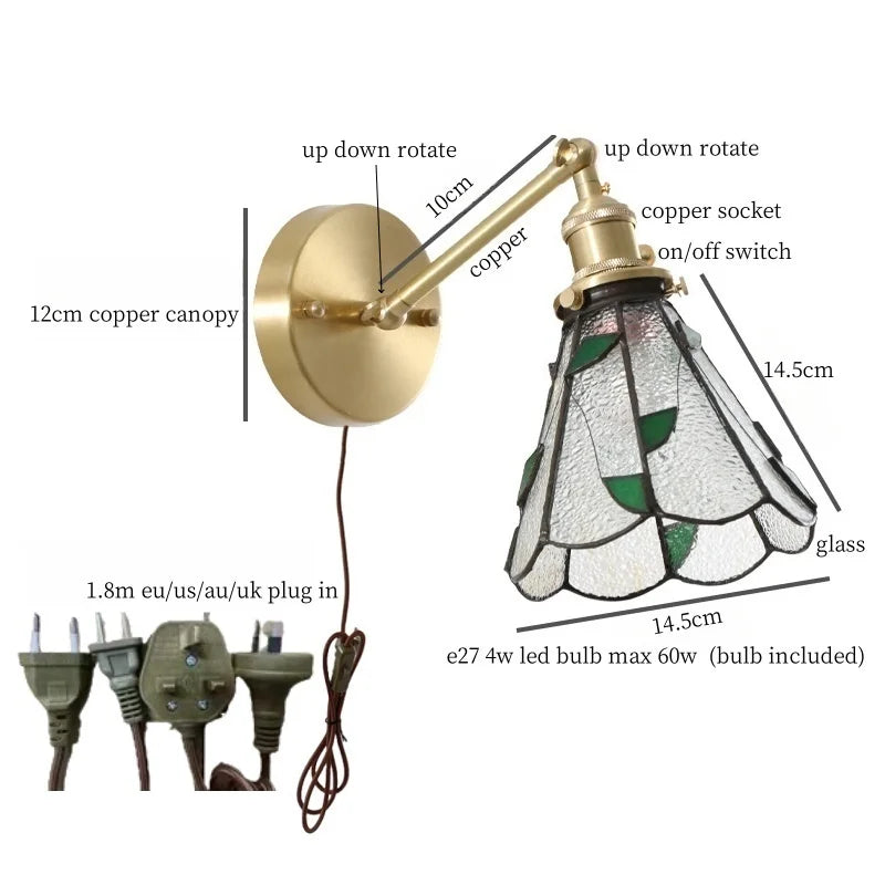 Glass LED Wall Lamps Pull Chain for Bedroom & Living Room