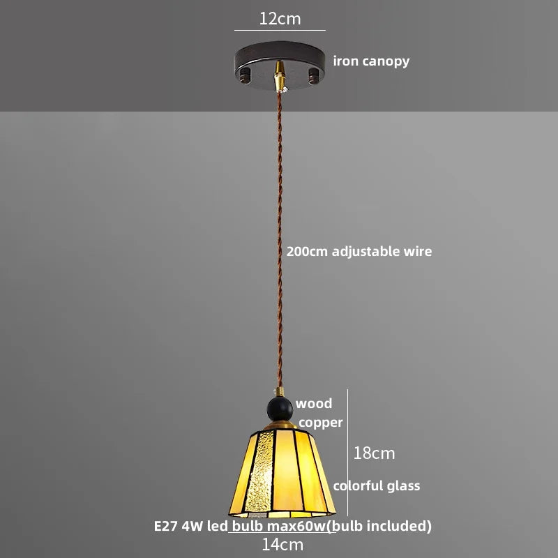Tiffany Glass LED Pendant Light Fixture for Living Room Decoration