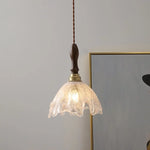 Afralia™ Glass LED Pendant Light Fixture Walnut Wood Modern Style Flush Mount Hang Lamp