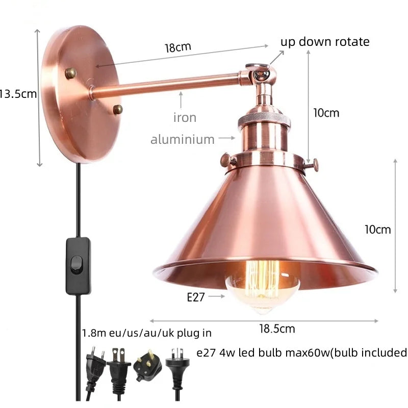 Afralia™ Pink Retro LED Wall Light Fixture - Industrial Vintage Ambient Luminaire