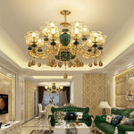 LED Crystal Ceramic Retro Ceiling Chandelier European Style Luxury Lamp