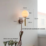 White Glass LED Wall Sconce with Pull Chain Switch, Modern Copper Base Mirror Light