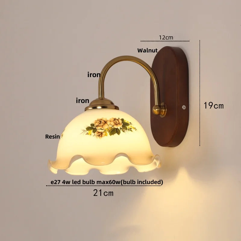 Walnut Wood LED Wall Light Fixture Modern Simple Bedside Sconce Lampara