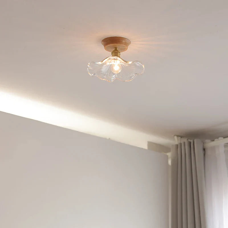 Glass Wood LED Ceiling Light Modern Ceiling Lamp