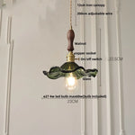 Walnut Wood LED Pendant Light Fixture with Adjustable Green Glass Shade