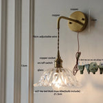Amber Glass LED Wall Sconce, Brass Finish, Adjustable Wire, Modern Nordic Style