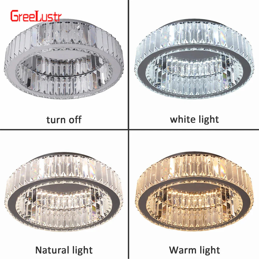 Big Crystal Round LED Chandelier Dimmable Ceiling Light with Remote