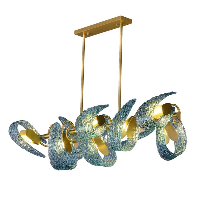 Luxury Glass Decorated Yellow Copper Blue Chandelier