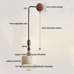 Yellow Travertine Stone Wood Wall Sconce LED Light Fixture, Modern Nordic Design