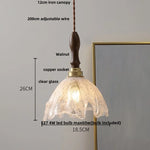 White Glass LED Pendant Light Fixture Walnut Wood Hang Lamp