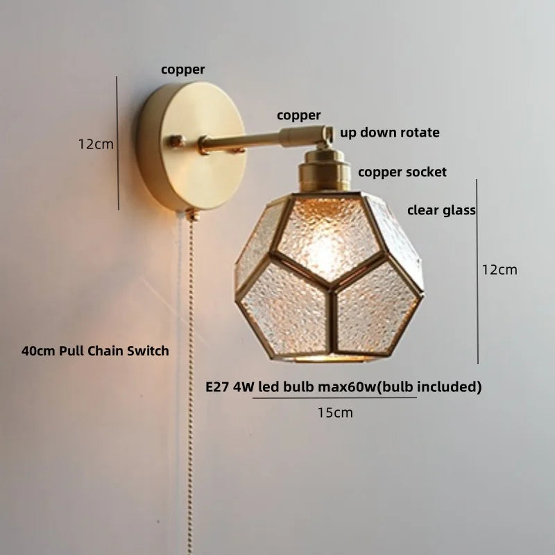 Colorful Square Glass LED Wall Lights with Pull Chain Switch - Tiffany Style