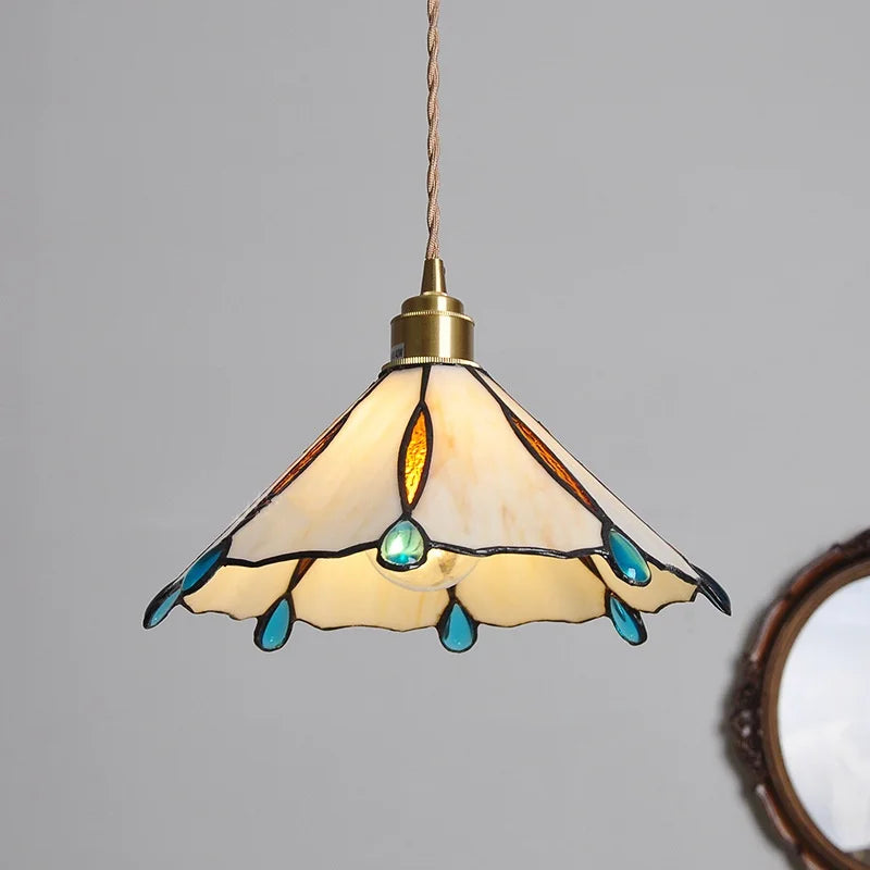 Tiffany Style Copper LED Pendant Lights for Dining Room and Balcony