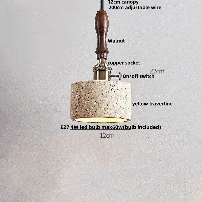 Yellow Travertine LED Pendant Light - Modern Wood Nordic Hanging Lamp