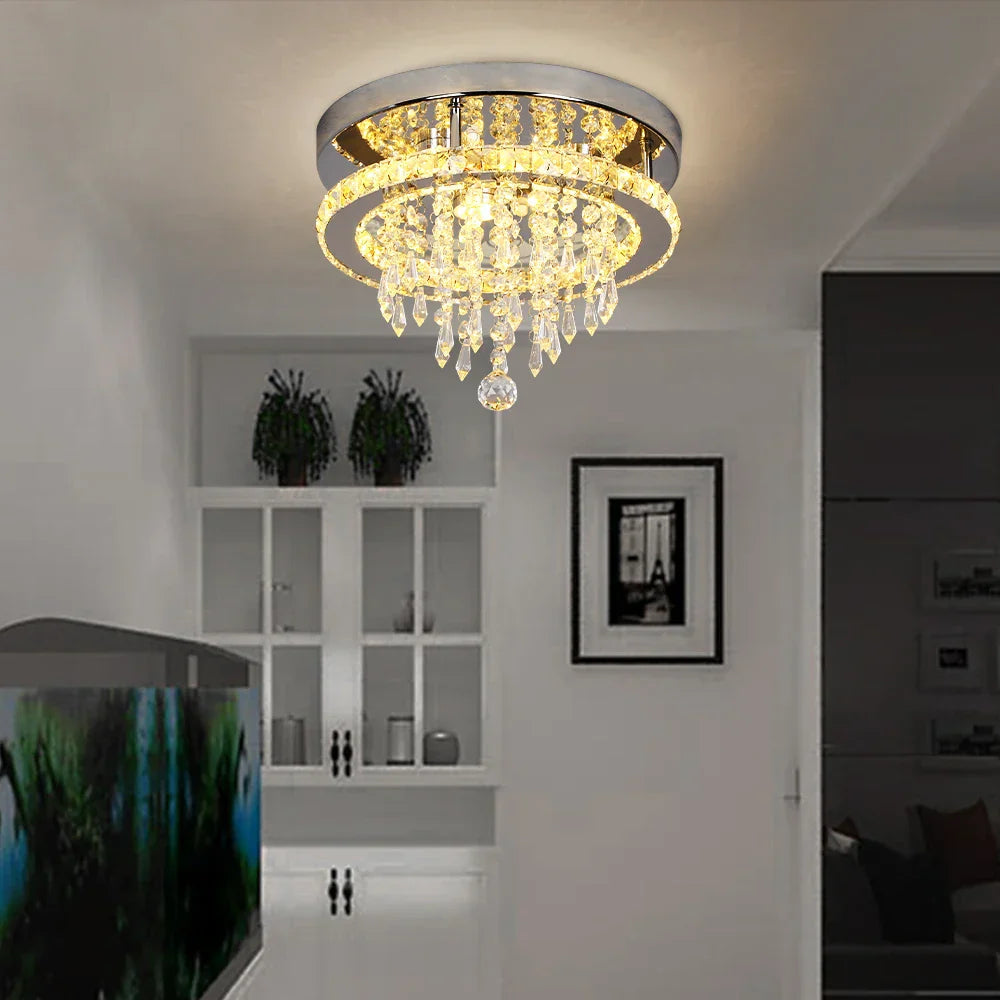 Crystal LED Ceiling Chandelier: Remote Dimming Round Lamp for Luxury Home Decor