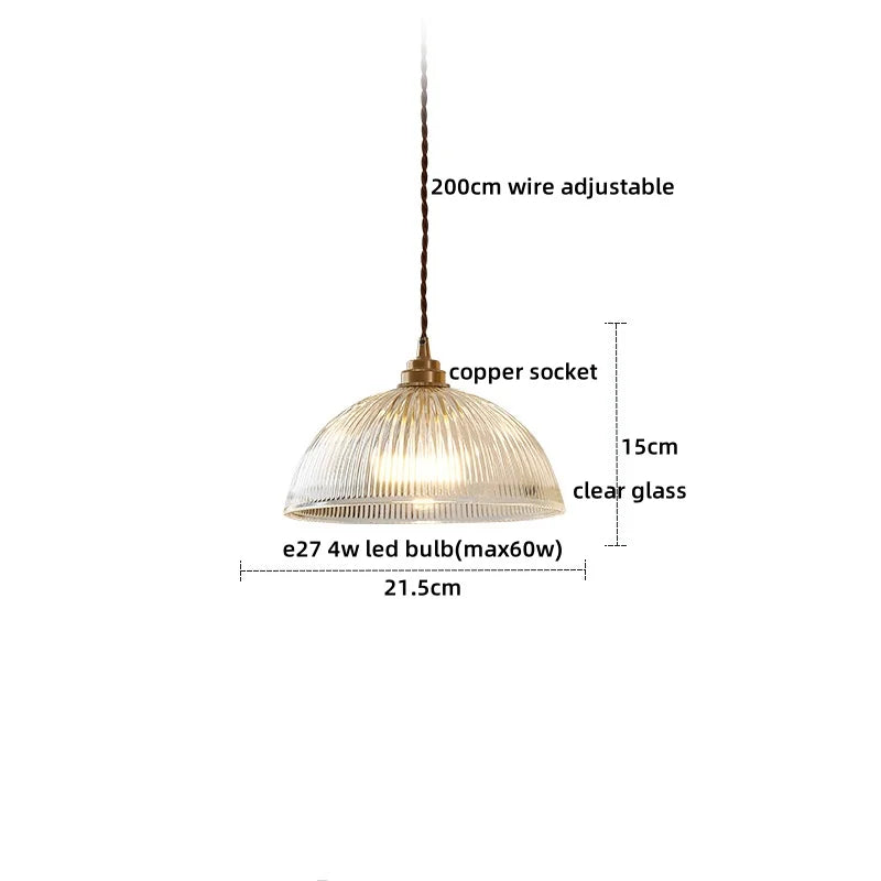 Copper Glass LED Pendant Lamp for Dining Living Room Bedroom Bar Nordic Style Hnaging Light