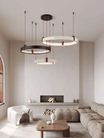 Natural Stone Wood Ring LED Chandelier for Dining & Living Room