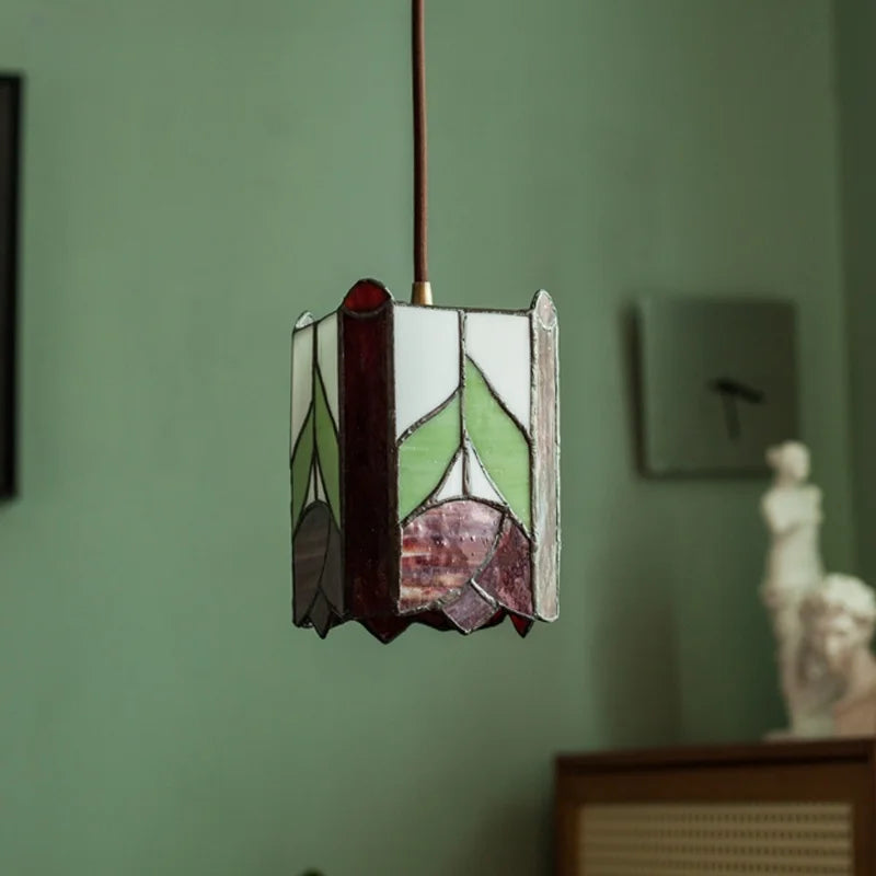 Tiffany Glass Pendant Light for Dining Room, LED Colorful Hanging Lampshade