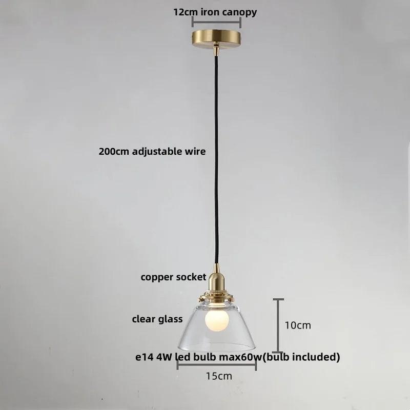 Copper Socket LED Pendant Light with Phenix Glass Shade, Adjustable Hanging Lamp