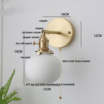 Copper LED Sconce Wall Lamp Pull Chain Switch Nordic Modern Ceramic Mirror Light