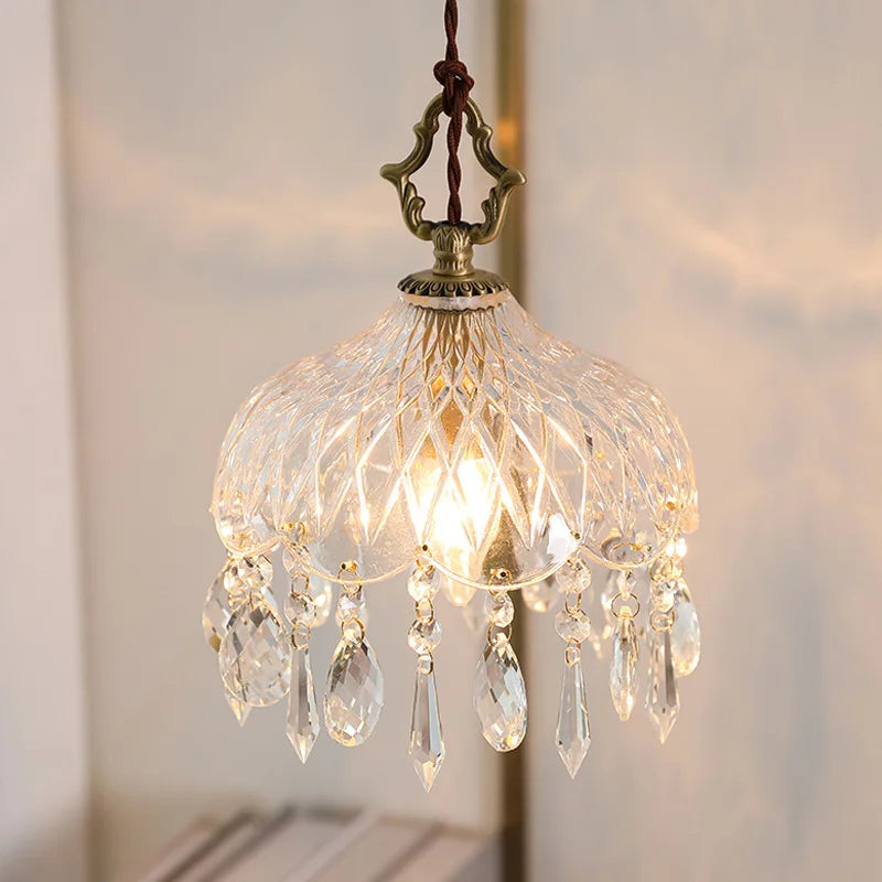 Crystal Glass LED Copper Pendant Lights for Bedroom Living Dining Room