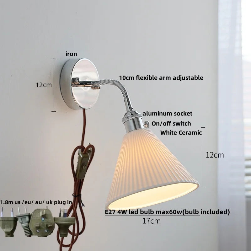 White Ceramic LED Wall Lights Adjustable Modern Bedside Lamp