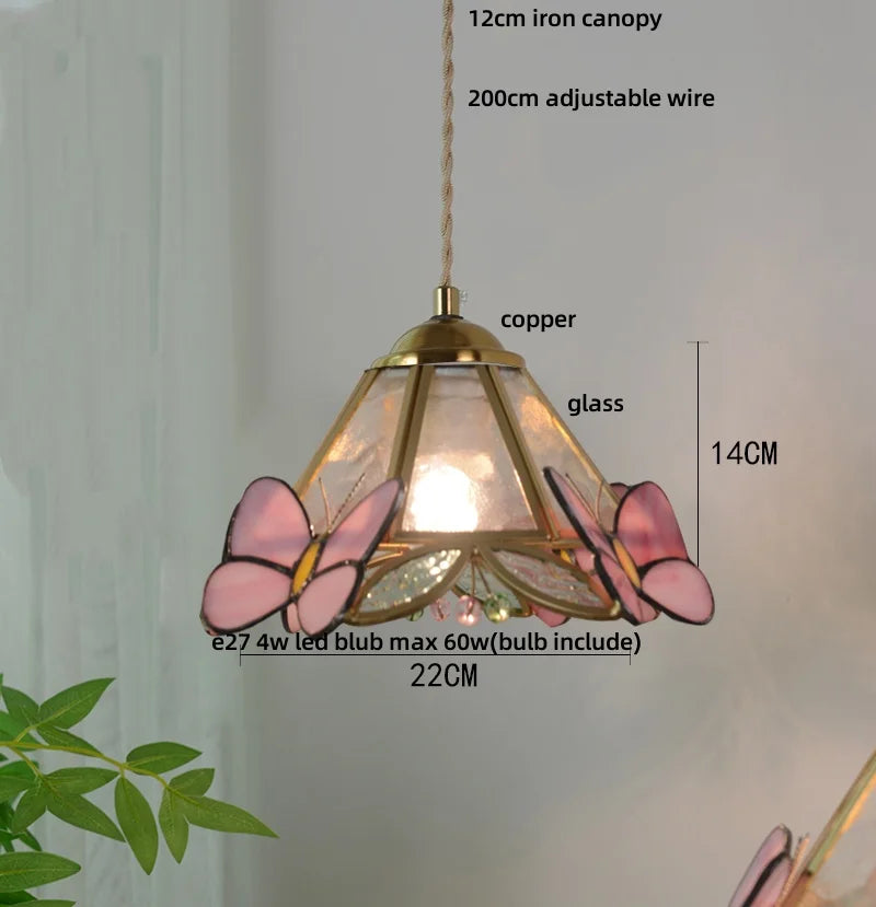 Butterfly Tiffany Glass Pendant Lamp Modern Nordic LED Hanging Light