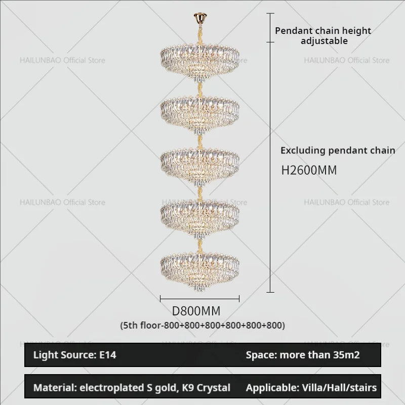 Crystal Duplex Chandelier: New Light Luxury Post-Modern Hall Lighting for High Living Room
