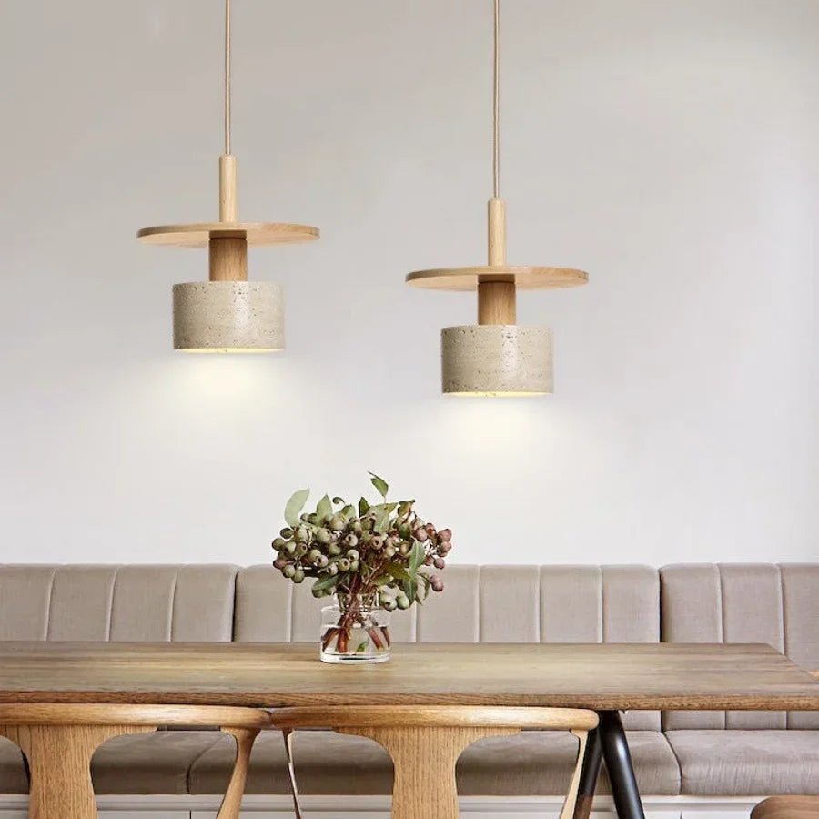 Yellow Travertine Stone LED Pendant Light for Dining Room Restaurant.