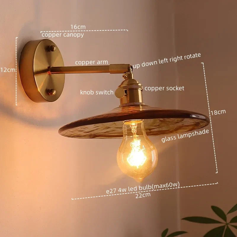 Modern Copper Glass LED Wall Light for Home Decor & Restaurant