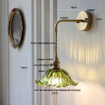 Glass & Copper Green Flower LED Wall Sconce with Pull Chain