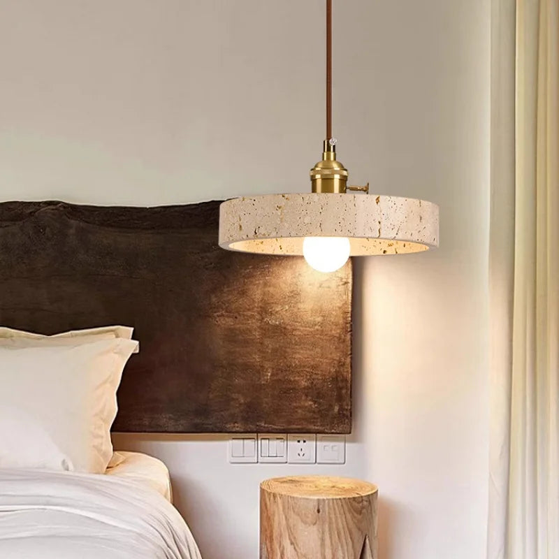 Nordic LED Pendant Lights Yellow Travertine Copper Hanging Lamp for Bedroom Dining Living Room